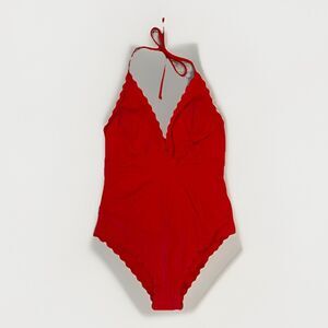 H&M Solid Red Poppy Scalloped Edges Basic One Piece Swimsuit Women’s Size US 4